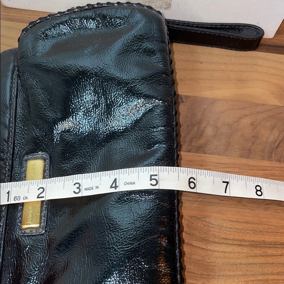 Isabella Fiore Black Patent Leather Magnet Close Clutch Strap - Picture 16 of 16